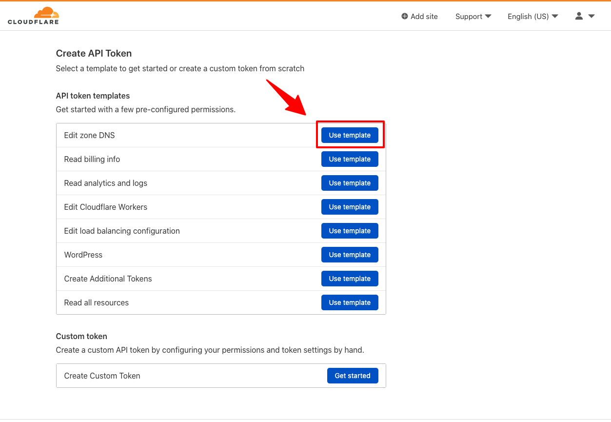 Select Use Template in Edit Zone DNS