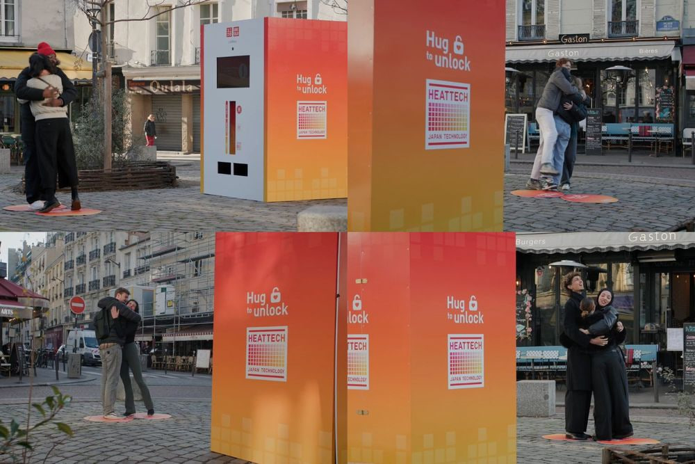 Creative OOH idea from Uniqlo: Hug each other in front of the vending machine to receive free gifts from the latest collection - Photo 3.