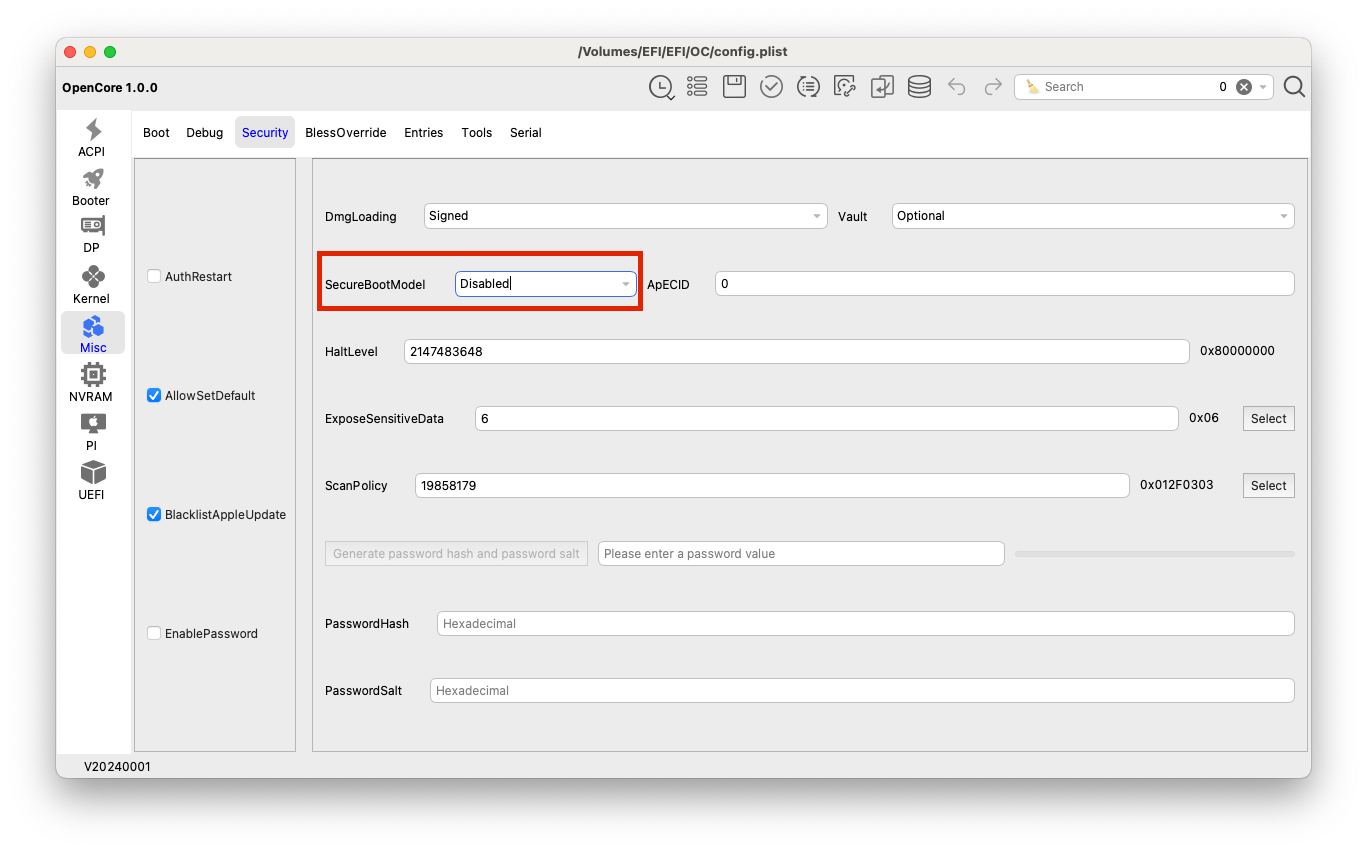 OpenCore Secure Boot Model Disable