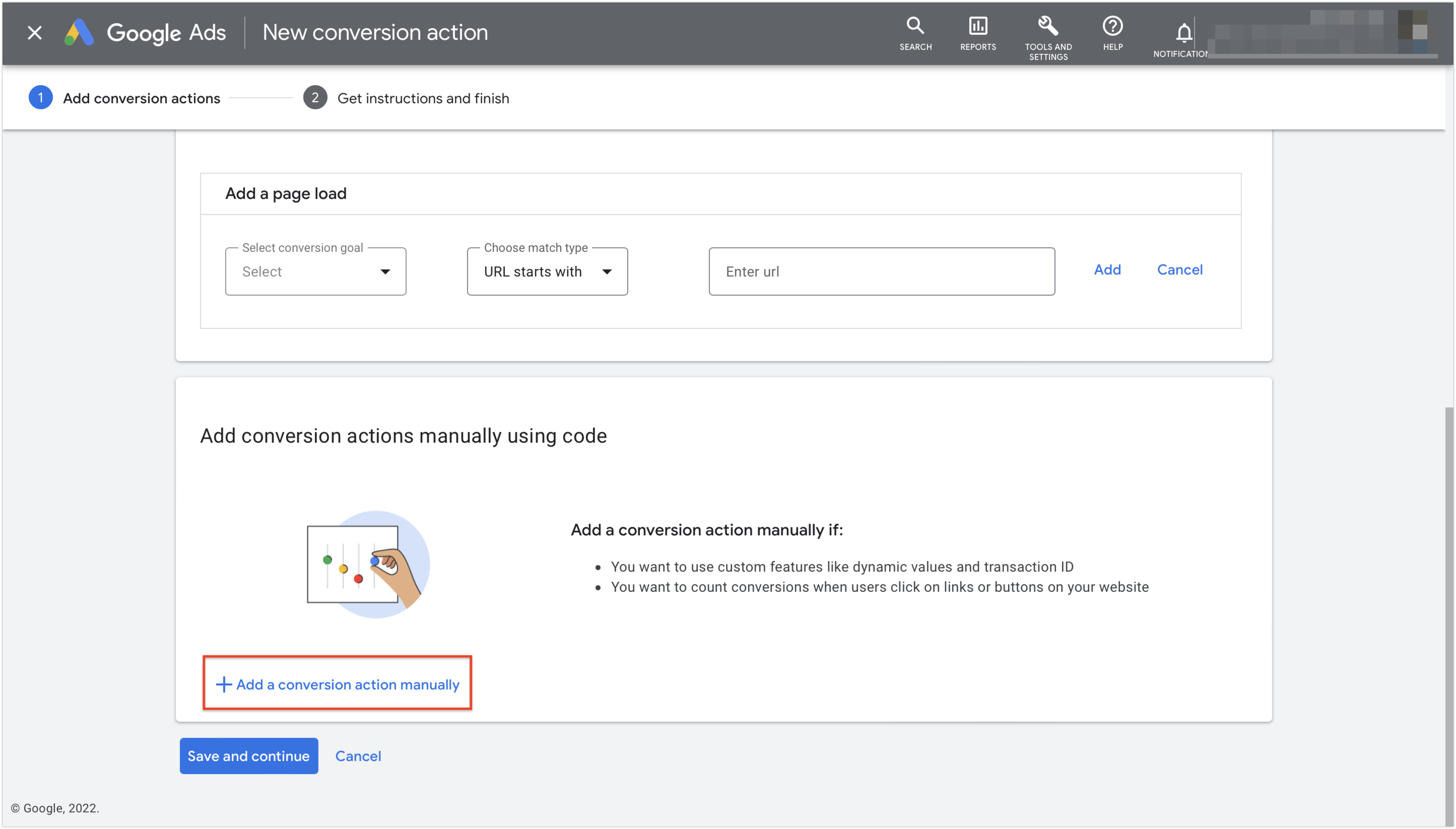 Google Ads Add a conversion action manually