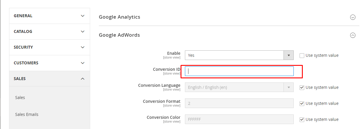 Google Ads Magento Conversion ID