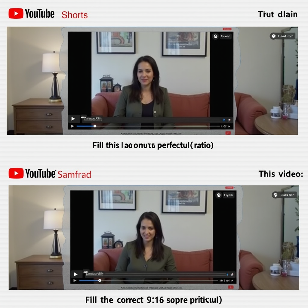 A Split-Screen Comparison Showing a YouTube Shorts Video Uploaded With The Correct 9:16 Aspect Ratio on One Side, and a Video Uploaded With An Incorrect Ratio on the other. The Correct Video Should Fill The Screen Perfectly, While the Incorrect Video Should have Black Bars or Be Be Croped Awkwardly.
