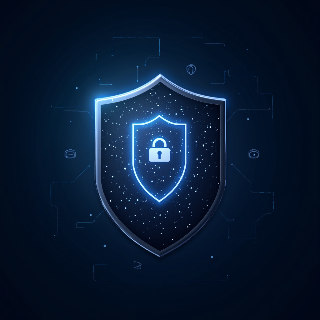 AN Abstract Representation of A Digital Shield Protection Sensitive Data, With Ethical Marketing Principles Integrated Into the Design, Emphasizing Data Privacy and Compliance.